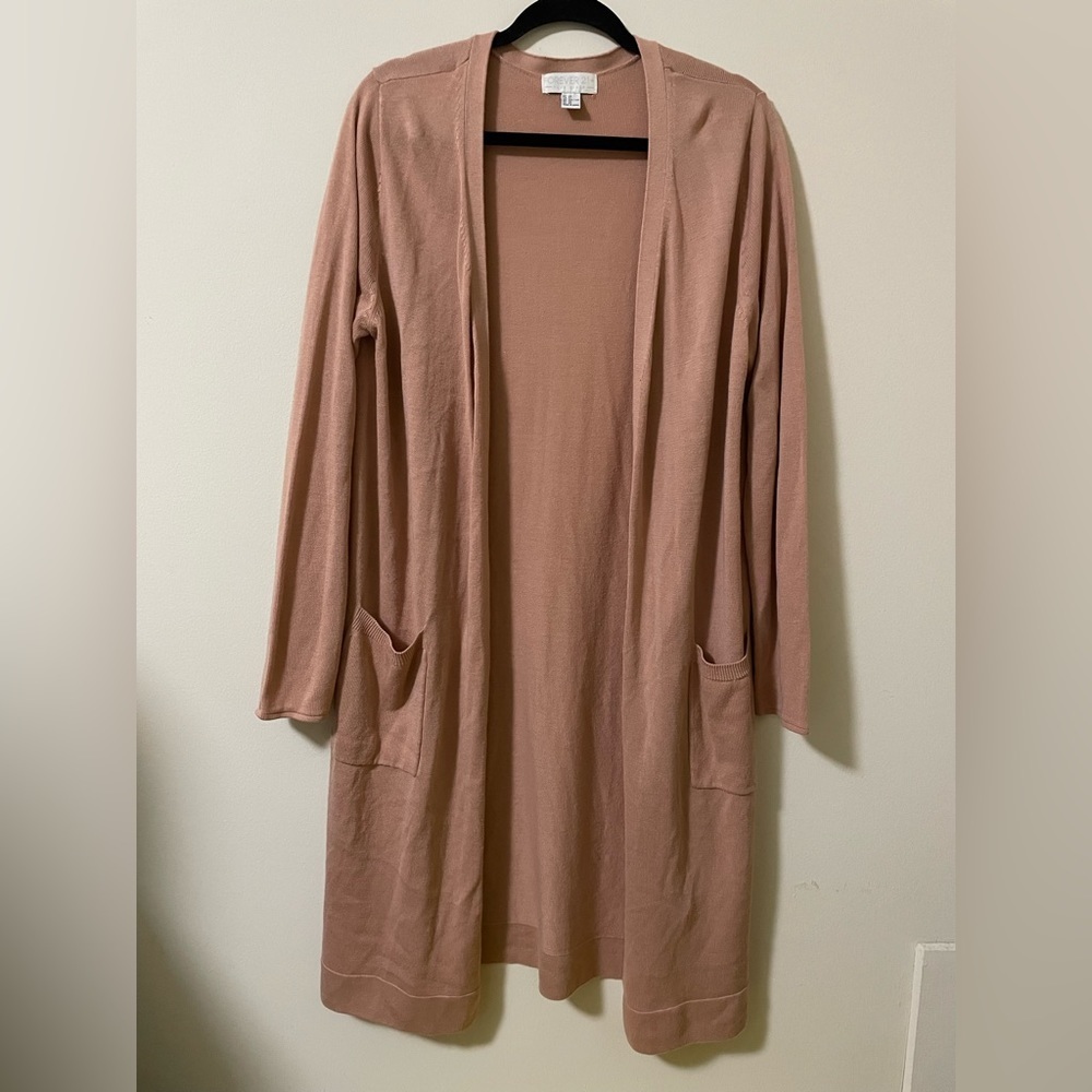 Forever 21 Long-Line Posh Pink Open Front Cardigan - 2X